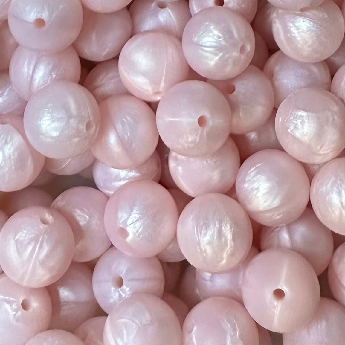 15 mm Silicone Bead, Metallic Baby Pink