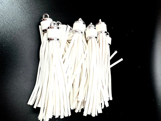 4” Leather Tassels, White