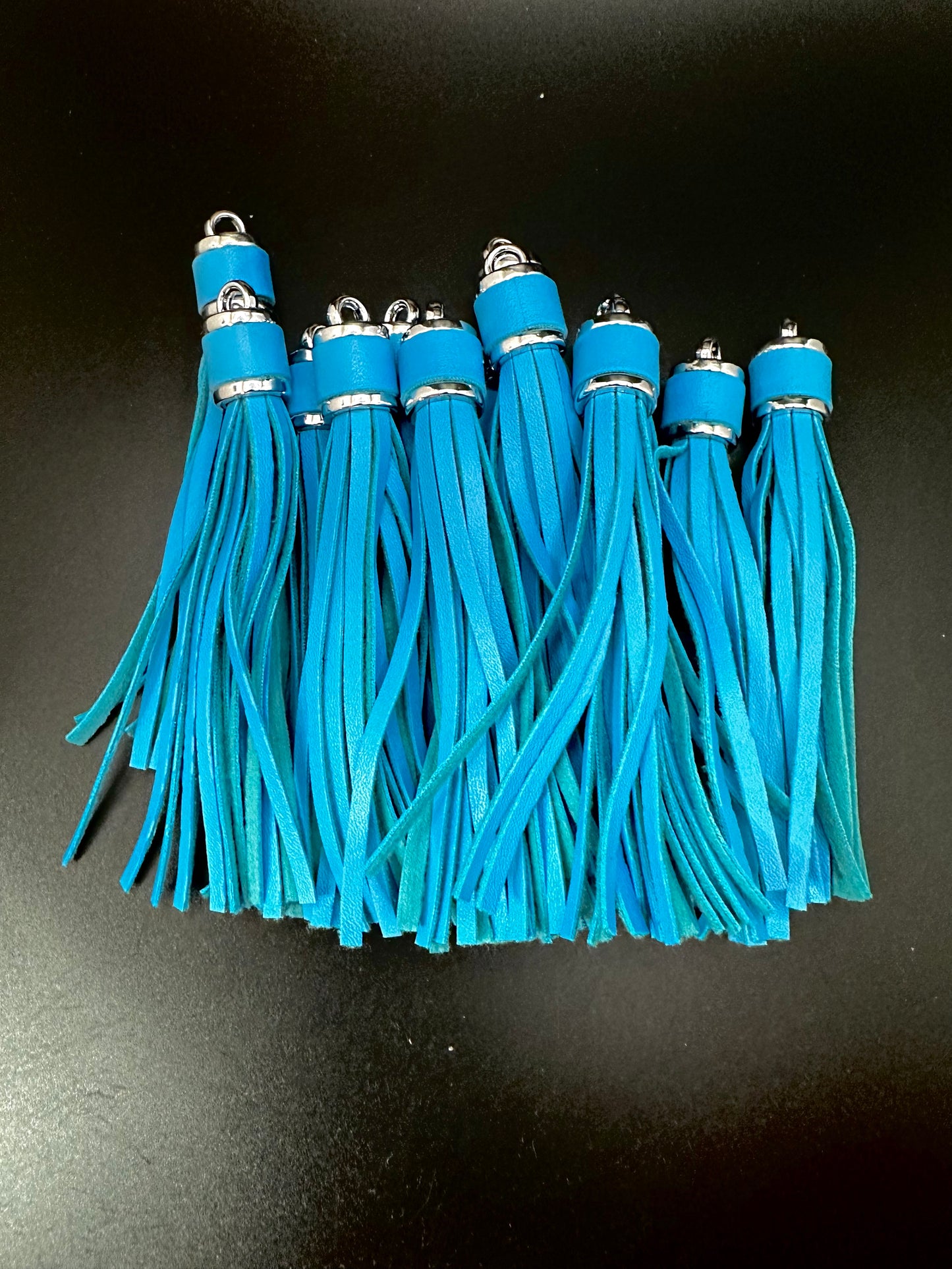 4” Leather Tassels, Sky Blue