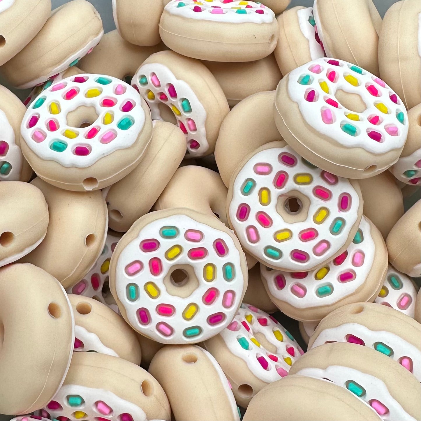 Focal Bead, White Frosted Donut Sprinkles