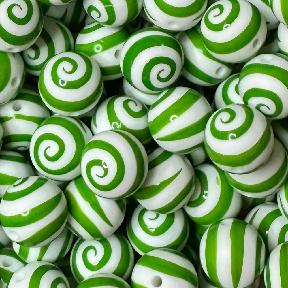 15 mm Printed Silicone Bead, Lime Swirl