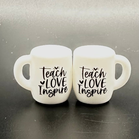 Focal Bead, Silicone Coffee Cup Bead, Teach, Love, Inspire