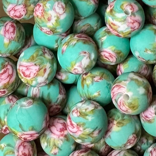 15 mm Printed Silicone Bead, Pioneer Floral