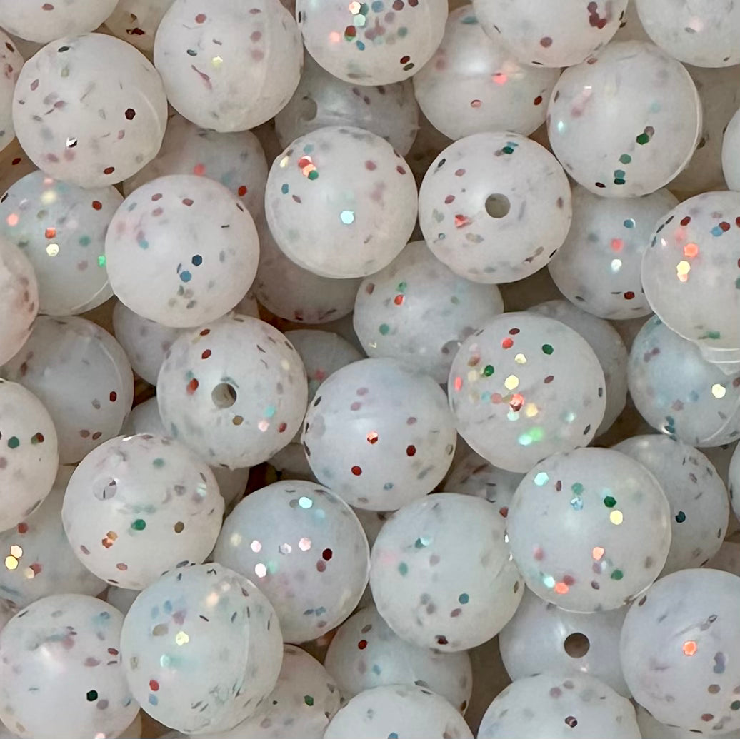 15 mm Silicone Bead, Glitter Multi